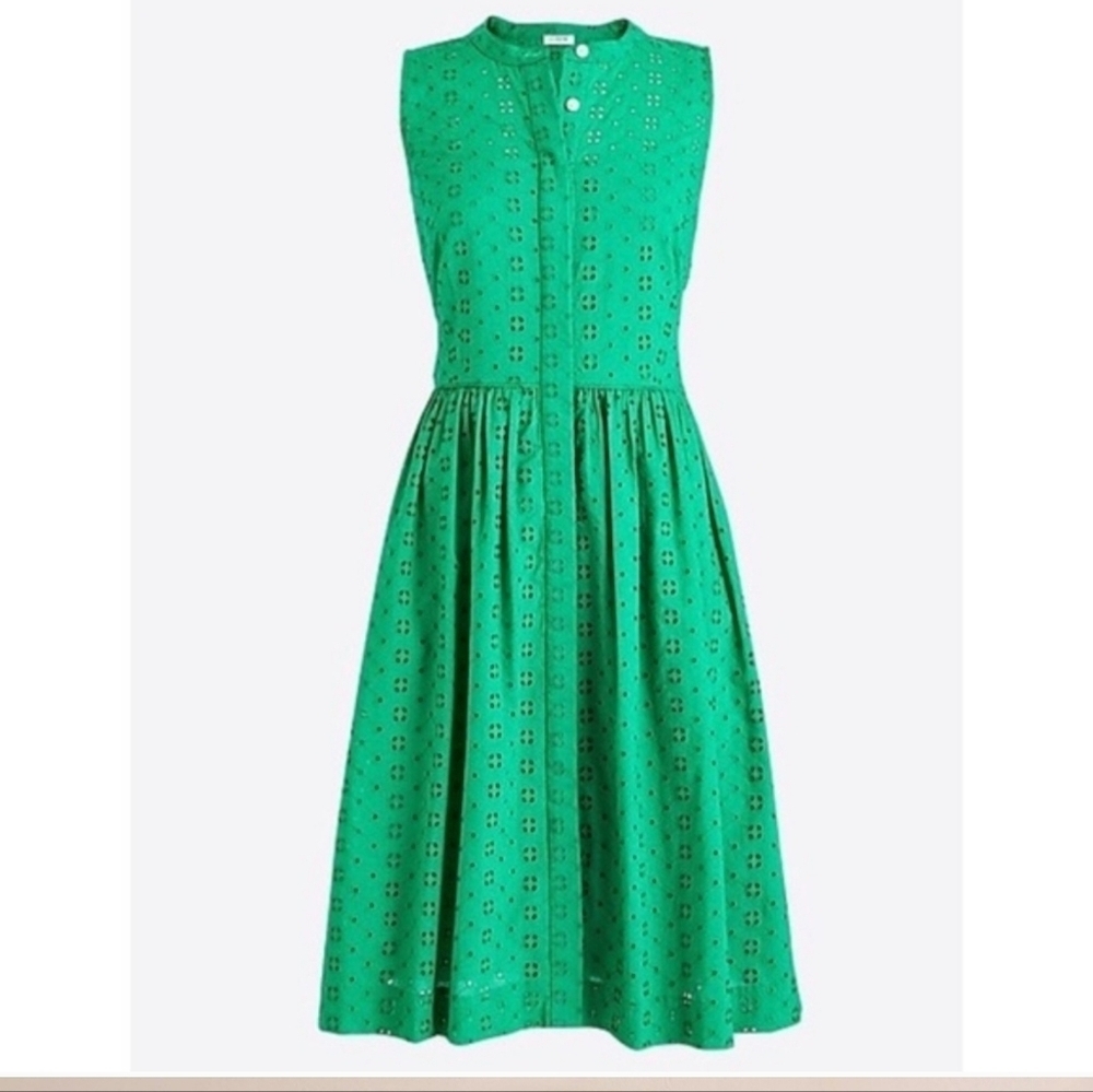 J. CREW green eyelet clover shirtdress